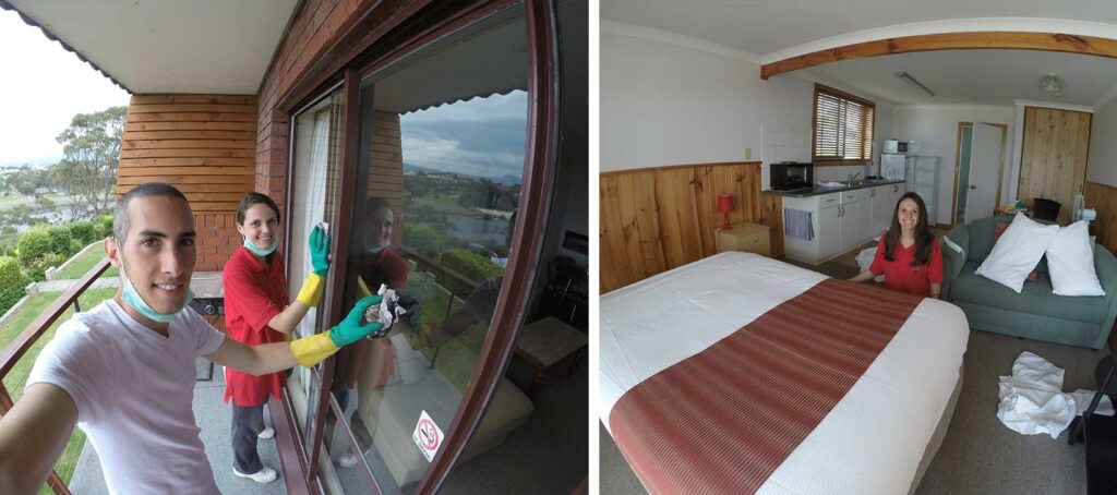 En plein ménage durant helpx en Tasmanie